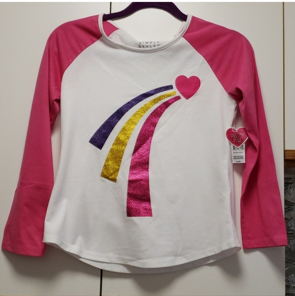 Simply Styled Girls Plus Raglan Sleeve Graphic T-Shirt Size S 10.5- 12.5